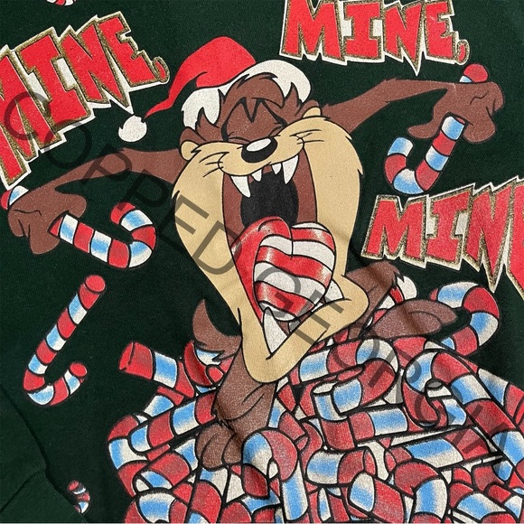 Vintage Deadstock 90’s Disney Taz “Mine Mine Mine” Candycane Crewneck - Picture 3 of 6